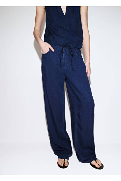 MANGO Woman Bağ detaylı kemerli jean pantolon