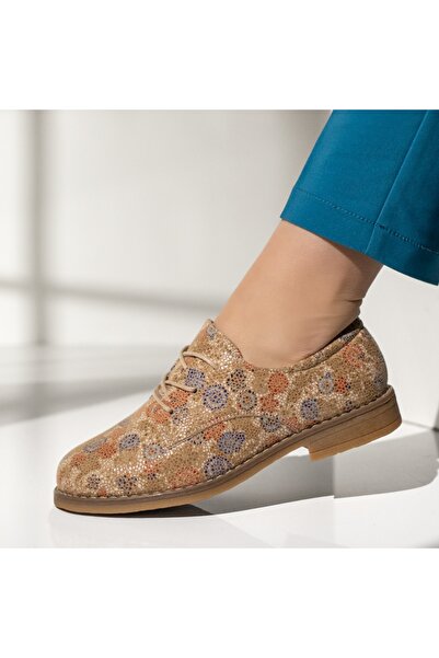 Modlet.ro Women's beige printed lace-up casual shoes MOD14309