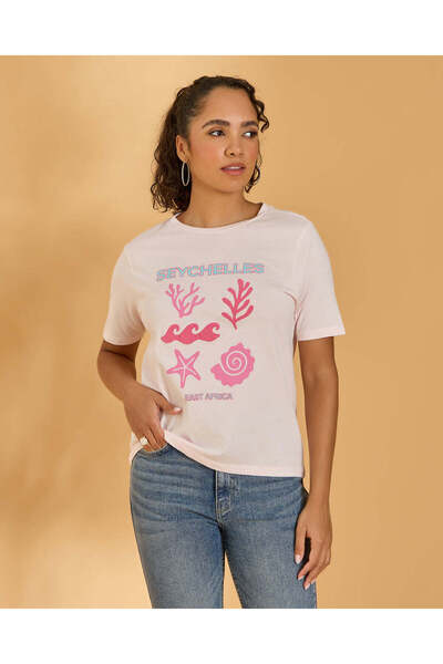 REDTAG Women Pink Graphic T Shirt