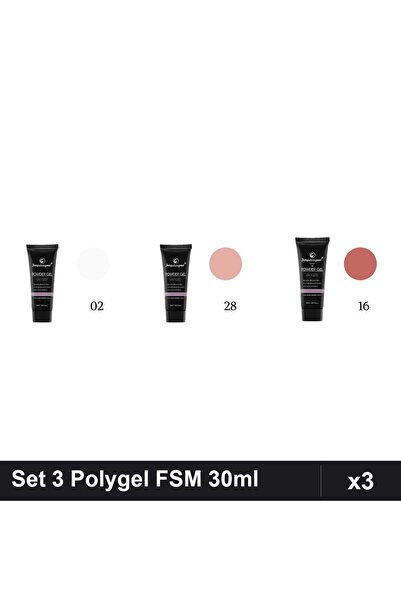 FSM Set 3 Polygel 30ml - Nr.02, Nr.28, Nr.16 - Construcție Unghii