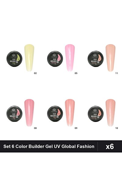global fashion Set 6 Color Builder Gel UV 15g - Nr.02 Nr.05 Nr.08 Nr.09 Nr.10...