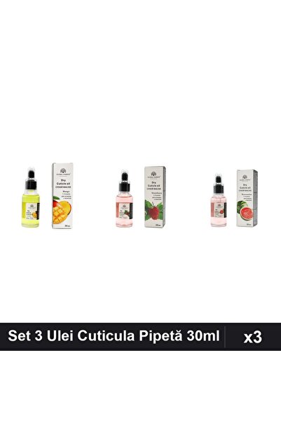 global fashion Set 3 Ulei Cuticula Pipetă 30ml - Mango, Căpșuni, Pepene Verde