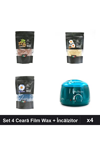 global fashion Set 4 Ceară Epilare Film Wax 100g + Încălzitor ProWax - Lemn S...