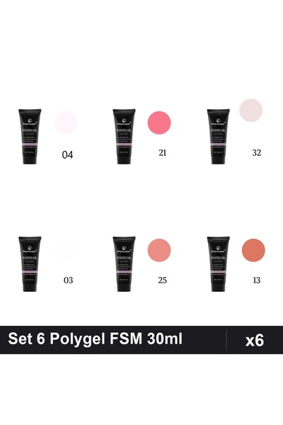 FSM Set 6 Polygel 30ml - Nr.03, 04, 13, 21, 25, 32 - Constructie Unghii