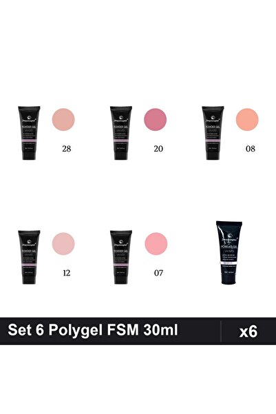 FSM Set 6 Polygel 30ml - Nr.28, Nr.20, Nr.08, Nr.12, Nr.07, Nr.17 Constructie
