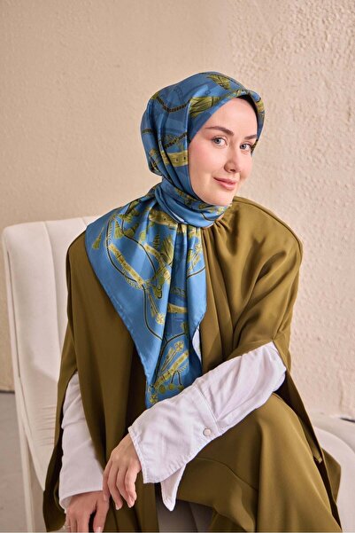 Silk Home Twill Silk Detailed Belt Scarf Indigo 90X90