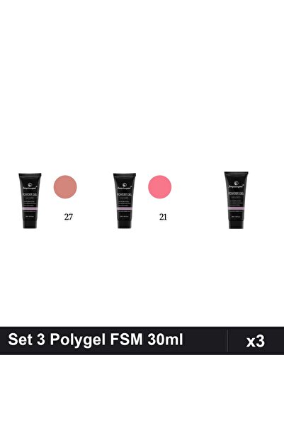 FSM Set 3 Polygel 30ml - Nr.27, Nr.21, Nr.01 Clear - Constructie Unghii