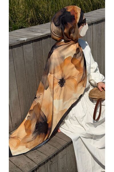 Qalortex Scarf Șal din bumbac cu model Rosaly - Auriu
