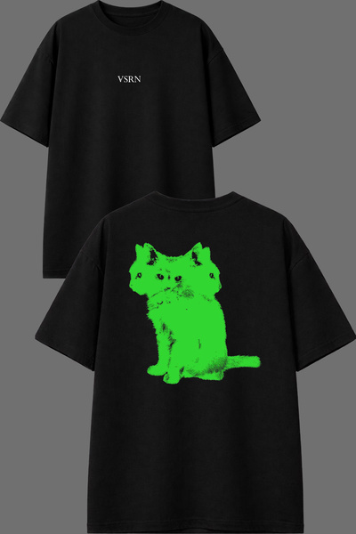 VSRN Hypnosis Cats dizajn, crna oversize majica sa štampanjem na prednjoj i z...