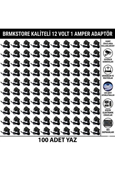 BRMK STORE (100 ADET) 12 VOLT 1 AMPER ÇOK AMAÇLI KALİTELİ ADAPTÖR (KAMERA-MOD...