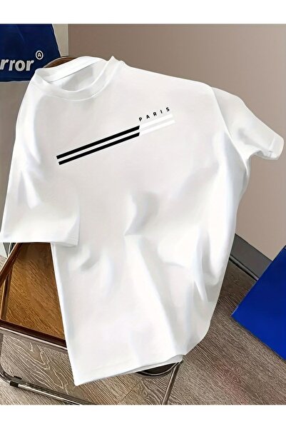 PAVRO Unisex Άνετο T-shirt με μικτό σχέδιο και στάμπα