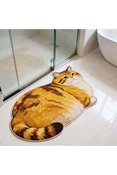 NazLand Şişman Kedi Şekilli Peluş Kedi Paspası – Yumuşak Dekoratif Halı - Sev...