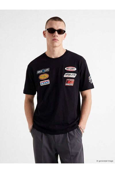 LC Waikiki Nevavm Oval Collar Hot Wheels Printed Men's T-Shirt with Difference