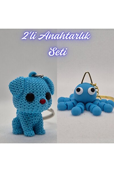 3DAtölyeMaker Light Blue Knitted Patterned Dog and Light Blue Confused Octopu...