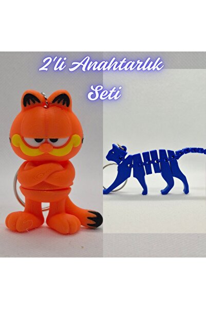 3DAtölyeMaker Blue Garfield and Blue Stretchy Cat Keychain