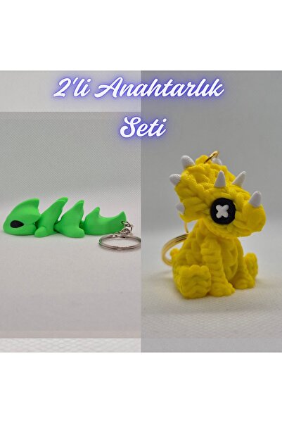 3DAtölyeMaker Green Flexible Dragon and Yellow Knitted Pattern Triceratops Ke...