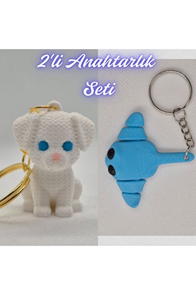 3DAtölyeMaker White Knitted Pattern Dog-2 and Light Blue Flexible Stingray Ke...