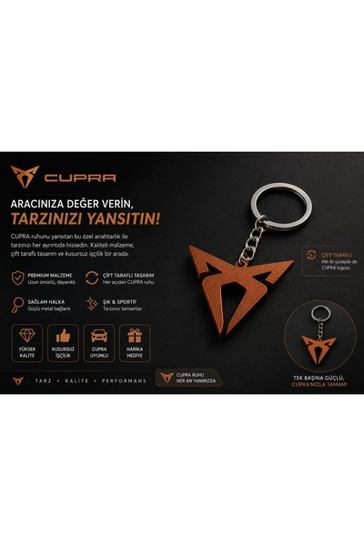 YSN SOUNDS CUPRA Anahtarlık , Cupra Kahverengi Logolu Çift Yönlü Araç Anahtar...