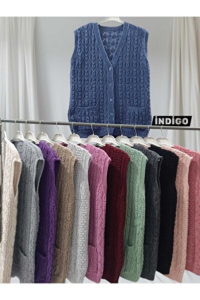 HACERLİ Indigo Knitwear and Collar Pocket Buttoned Standard Comfortable Fit S...