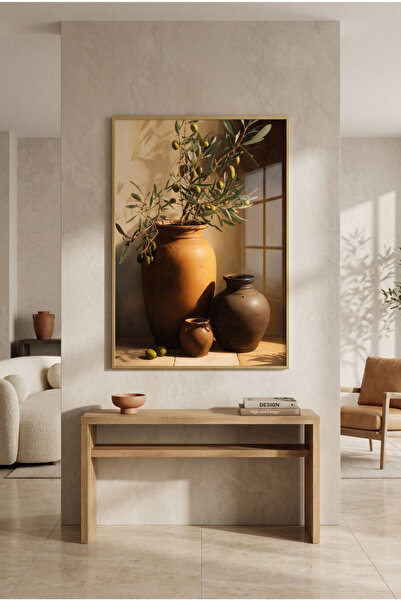 sayetablo Bloom Beyond Zeytin - Gerçek Cama Baskı Gold Alüminyum Metal Çerçev...