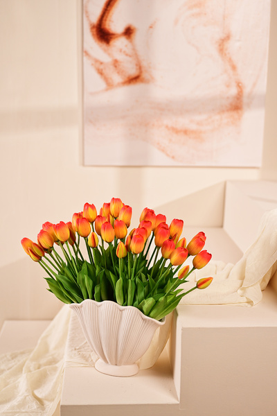 y.ç yapay çiçek marketim Turuncu Yapay Tulipa Lale Çiçeği Buketi 5 Dallı Prem...