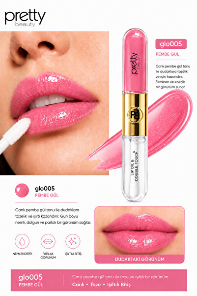 Pretty Beauty Lip Oil & Double Touch – glo005 (Pembe Gül)