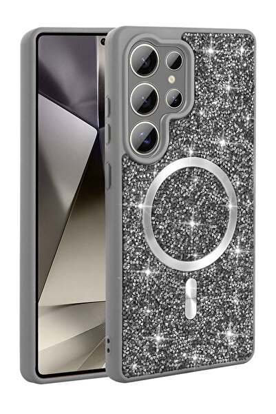 Rivor Galaxy S26 Ultra Uyumlu Kılıf Kamera Çıkıntılı Pırlanta Tasarımlı Magsa...