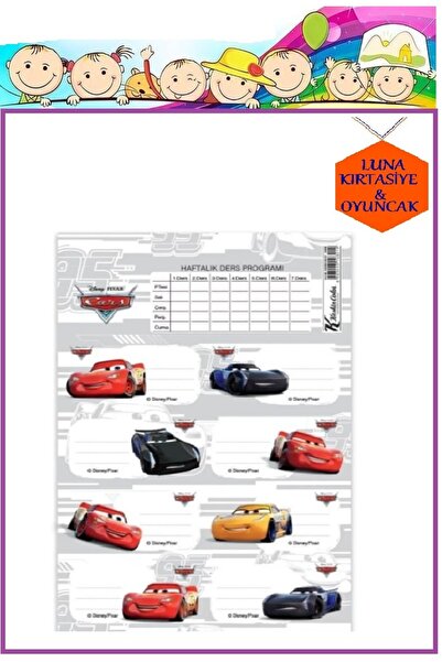 Etiketimiz Keskin Color Okul Etiketi Ders Programlı Cars 3 Yaprak Arabalar Ok...
