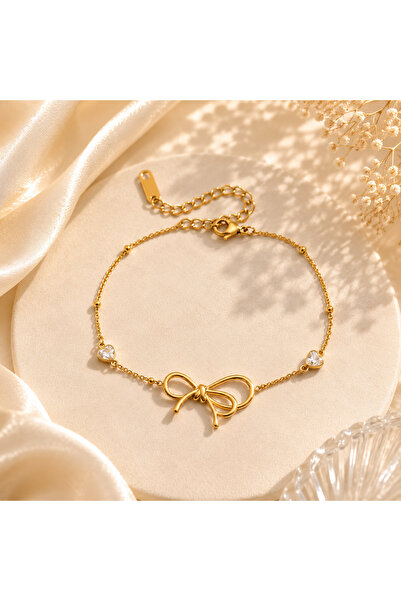 Passion by rahi 18K PVD Plated Stainless Steel Bracelet Bow Daisy Clear Zirco...