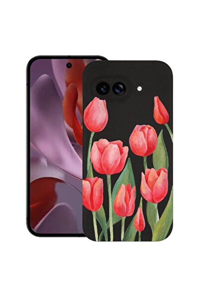 bestcase Калъф за Google Pixel 9a, Червени лалета, Тънък силиконов 0.8ММ, Уда...