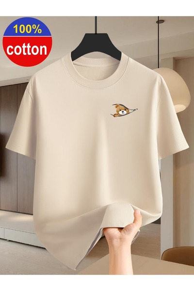 PAVRO Unisex Άνετο T-shirt με μικτό σχέδιο και στάμπα