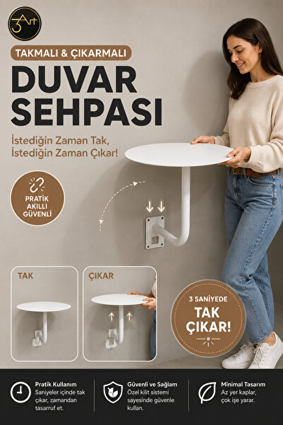 3Art Metal Dekorasyon Tic.Ltd.Şti Cafe & Balkon İçin Tak Çıkar Duvar Sehpası ...