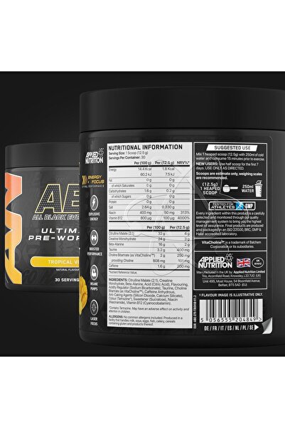 applied nutrition ABE Powder Pre Workout Food Supplement (375g - 30 Servings) (Tropical)