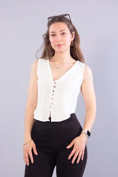 Mckanzie 6661 (N-2166) Vestă cu decolteu în V și nasturi din muselină de cocos