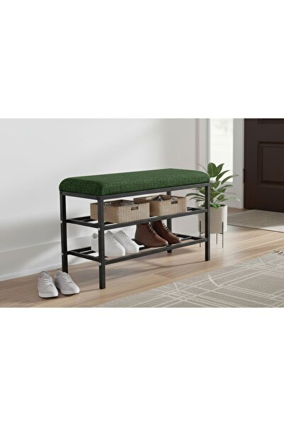 Vivense LUXE KETEN KUMAŞLI PUF AYAKKABILIK BENCH, YEŞİL