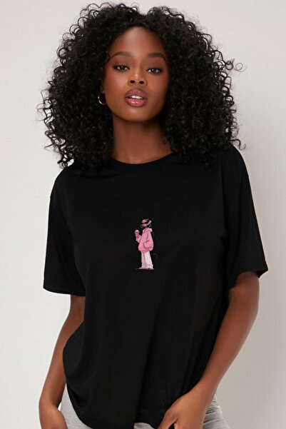 The Champ Clothing تي شيرت نسائي كبير الحجم مطبوع عليه Pink Kitty Club باللون...