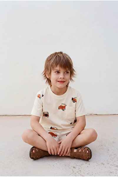 L' Atelier MiDuMi Children, Boys, Oversize, Beige, Car Patterned Shorts Set (...