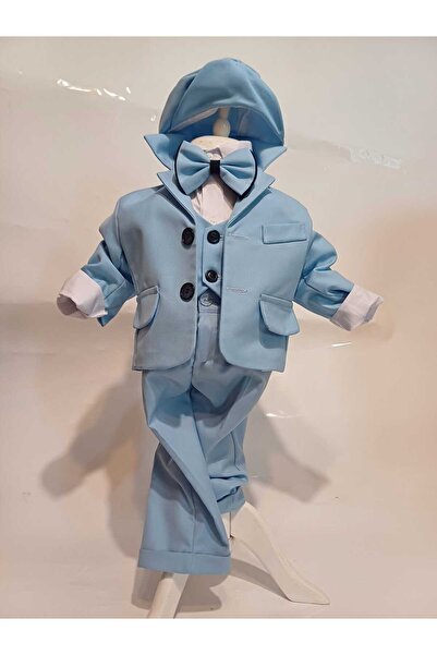 OEM Costum botez baieti Andrei 5 piese baby blue