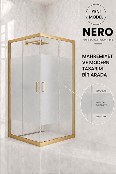 Durul Duşakabin Kare Nero Desen Orta Buzlu 5mm Temperli Cam Yükseklik 190 cm ...