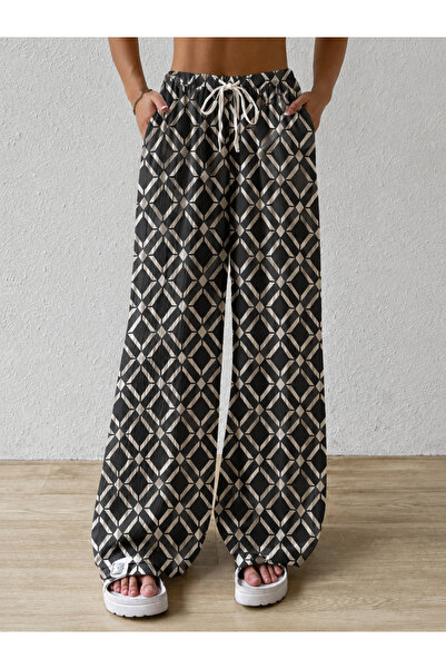 MOONBULL Women's Wrapped Fabric Waist Tied Woven Wide Leg Pants