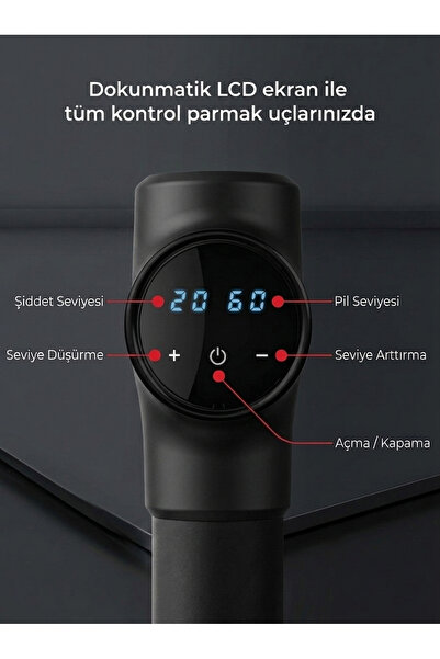 Tech&bello accessories Profesyonel 30 Kademe Dokomatik Ekranlı 6 Başlıklı Taşınabilir Spor Sonrası Kas Masaj Aleti