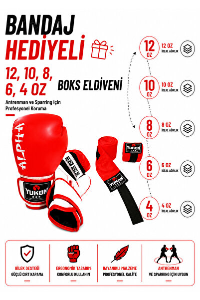 cayenna Alpha Bandaj Hediyeli Profesyonel Boks Eldiveni Dayanıklı Antrenman E...