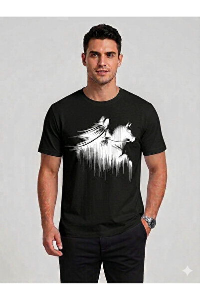 VODEXA Unisex Oversize T-Shirt Shadow Horse Printed 100% Cotton T-Shirt Comfo...