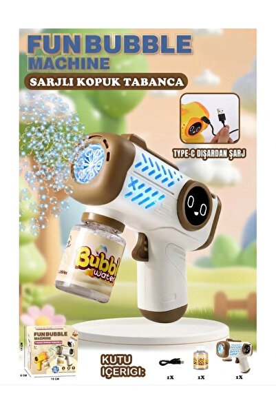 KÖPÜK TABANCASI ŞARJLI OTOMATİK HAZNELİ TYPC-E DIŞARDAN ŞARJLI BALONCUK OYUNCAĞI TABANCASI ŞARJLI ROBOTİKTYPE-C KÖPÜK TABANCA