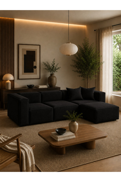 Haliloğlu Relax Soft Standart 4 Modül Köşe Takımı (Siyah) Keten 900, (2 Köşe,...