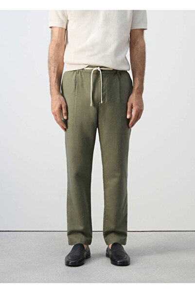 MANGO Man Pamuklu keten slim fit crop pantolon