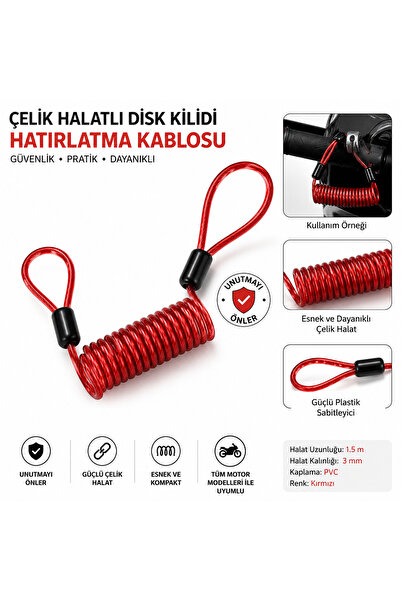 lawrenceshop Disk Kilidi Hatırlatma Kablosu Spiral Güvenlik Halatı kırmızı