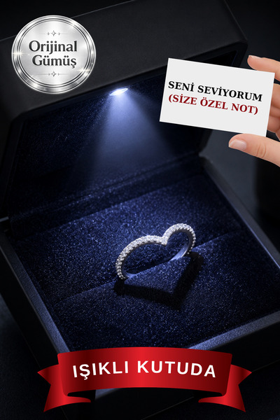 CARAT STONE Pırlanta Işıltılı IŞIKLI KUTUDA 0.10 Carat Gümüş Sonsuzluk Yarımtur Kadın Yüzük
