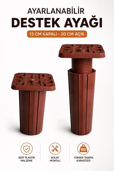 NZB Kahve Uzayabilir Kare Başlı Sert Plastik Destek Ayağı 13x20 Cm Ayarlanabi...