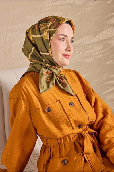 Silk Home Eșarfă cu detalii din mătase twill, verde închis, 90x90